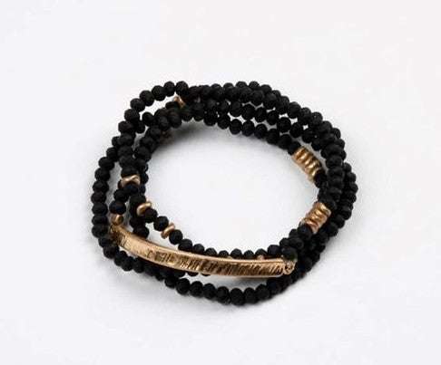 Wrap Bracelet Black Beads with Gold Accents