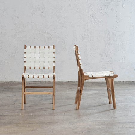 © White Woven Leather Dining Chairs