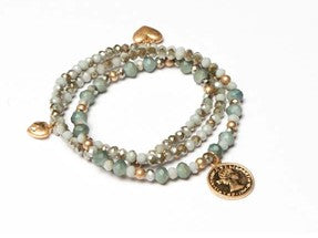 Mint Lariat Bracelet with Coin Charms