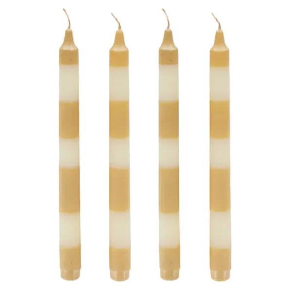 © Striped dinner candles mustard set of 4