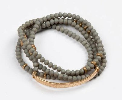 Wrap Bracelet Grey Beads with Gold Accents