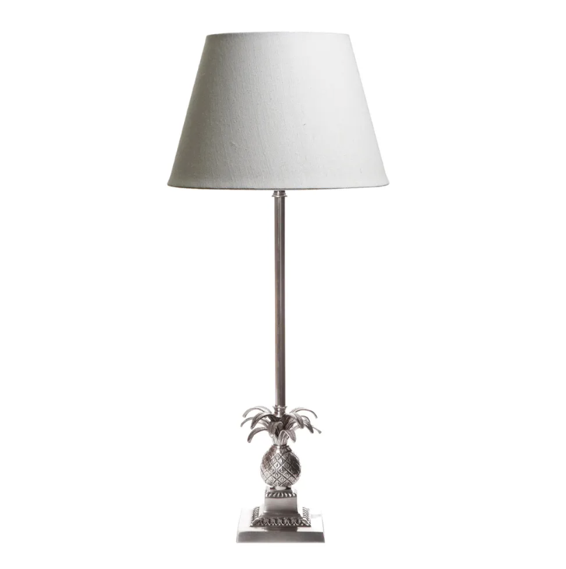 © Pineapple table lamp silver with white shade