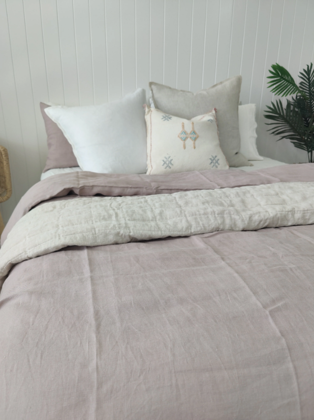 © Pure french linen cotton quilt cover set king smokey pink