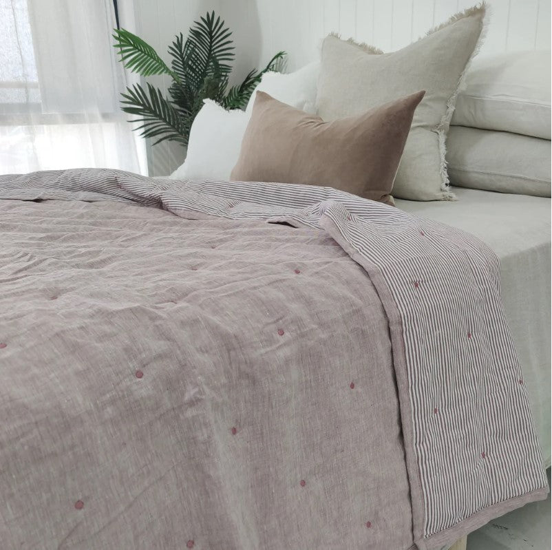 © Smokey Pink Quilt Pure French Linen Cotton dbl sided